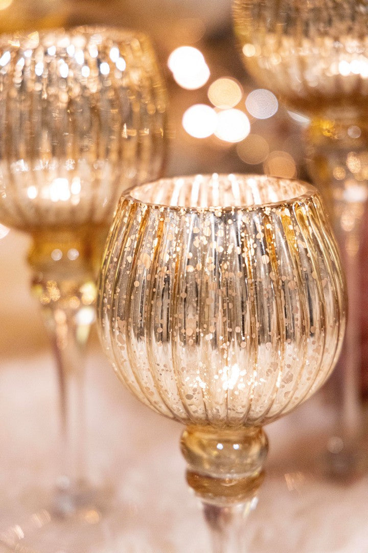 Set 3 portacandela a calice gold in vetro | Rohome