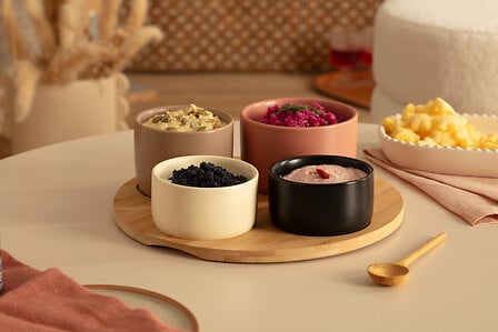 Set aperitivo con 4 ciotole e con vassoio in legno | Rohome