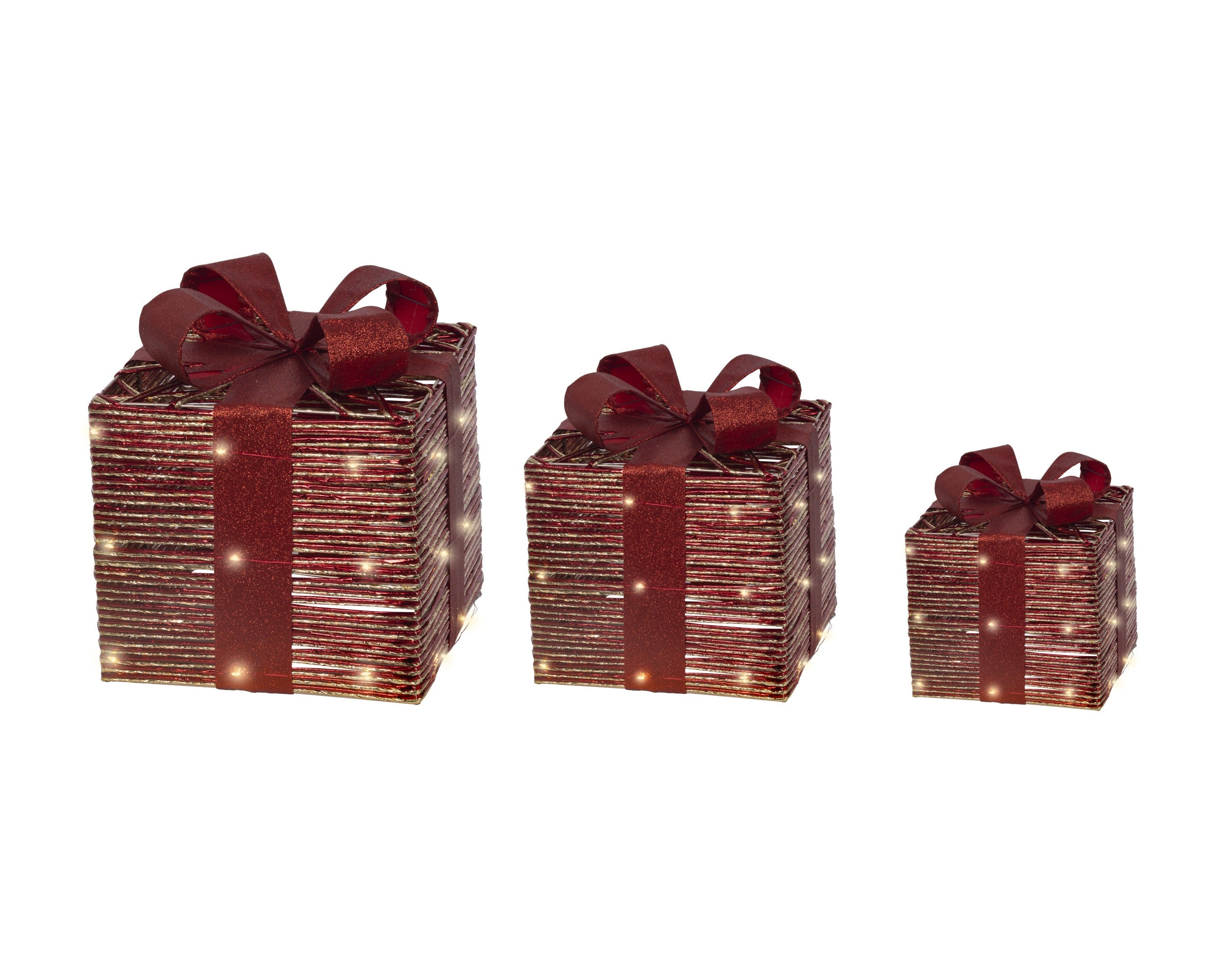 Set 3 decorazioni pacco regalo con led rosso  | rohome