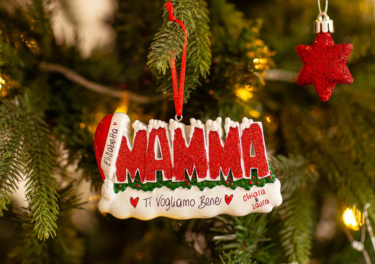Decorazione Natalizia “MAMMA” con Glitter e Cappello di Babbo Natale| Rohome