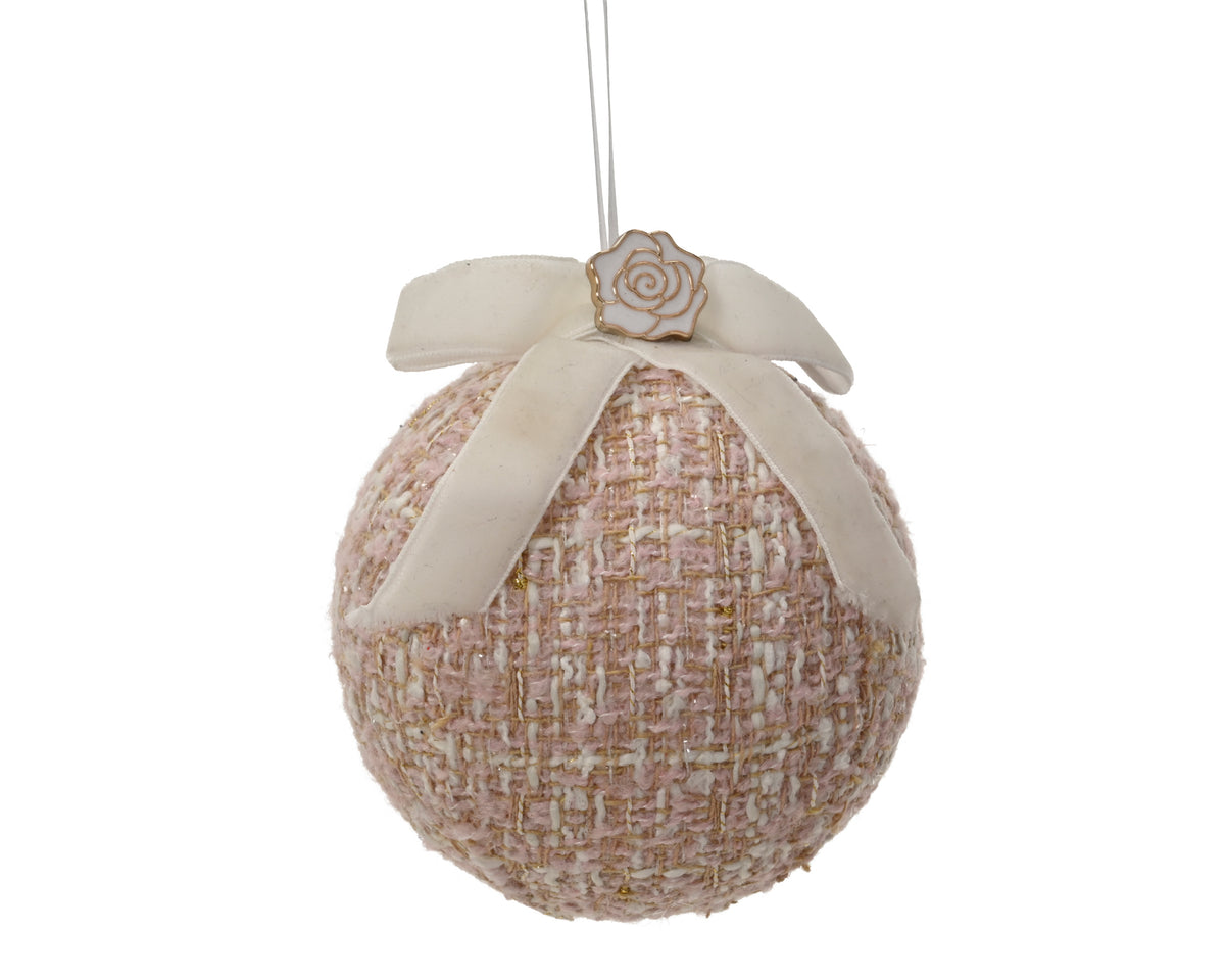 Pallina di Natale in Tessuto Boucle rosa con Fiocco d10cm | Rohome
