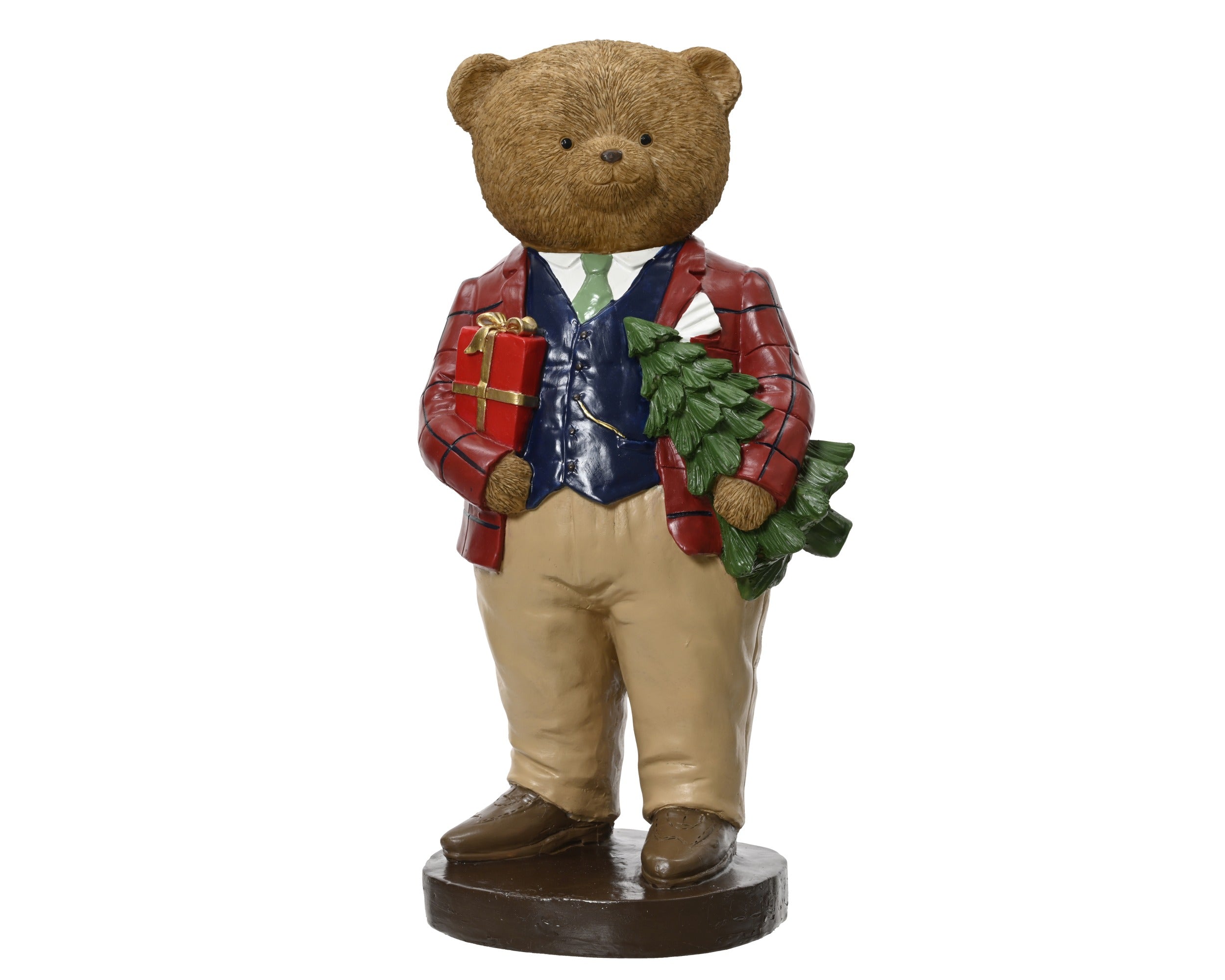 Orso natalizio in polyresina con albero di natale | Rohome