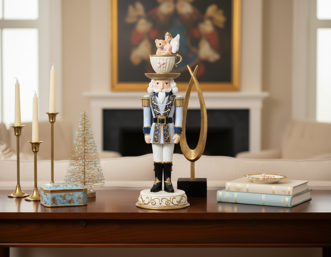 Schiaccianoci Decorativo Azzurro con Tazza e Angelo piccolo | Rohome