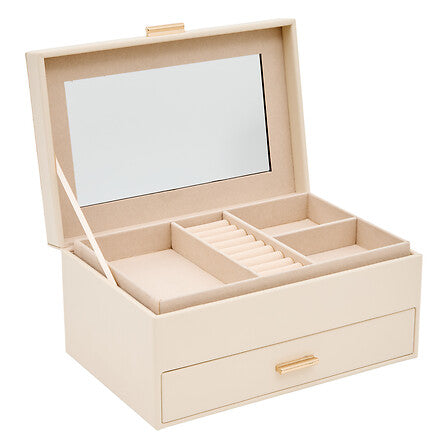Portagioie in ecopelle colore beige con cassetti | Rohome