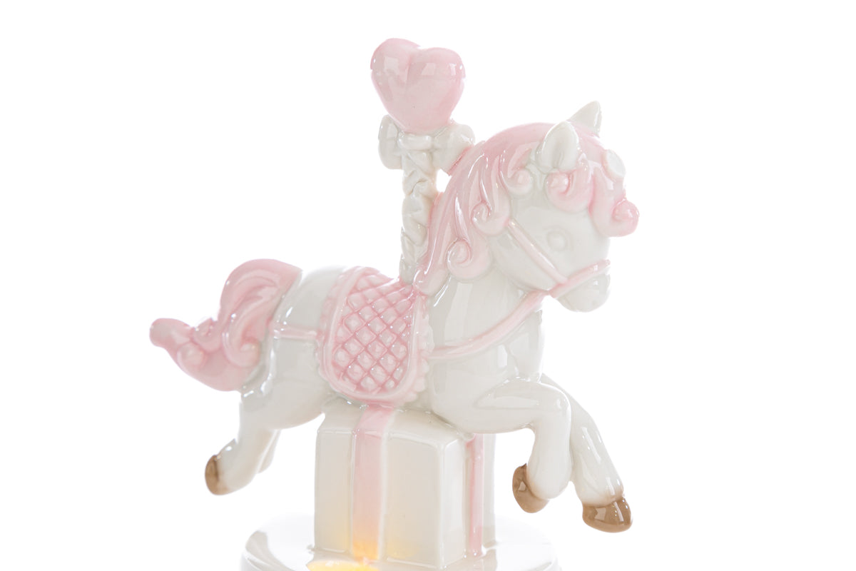 Bomboniera giostrina led cavallo in porcellana rosa grande | rohome