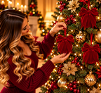 Palla di natale in velluto con fiocco d.10cm rosso | Rohome