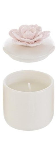 Candela profumata in porcellana con tappo a fiore tortora | Rohome