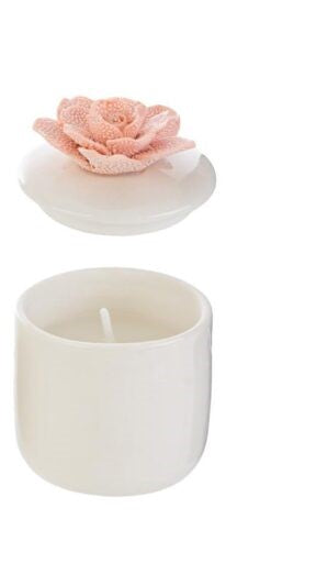 Candela profumata in porcellana con tappo a fiore tortora | Rohome