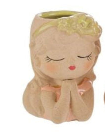 Vaso Ceramica Girl H 9cm con cerchietto verde | Rohome