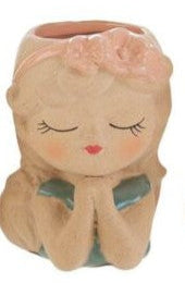 Vaso Ceramica Girl H 9cm con cerchietto verde | Rohome