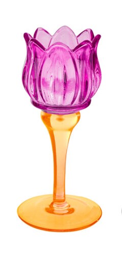 Bomboniera Portacandela in vetro colorato h.18cm verde ed arancione | Rohome