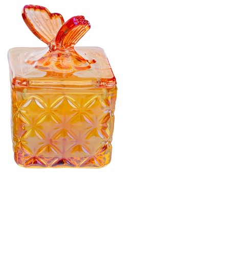 Candela di soia in vetro colorato verde e tappo farfalla viola | Rohome