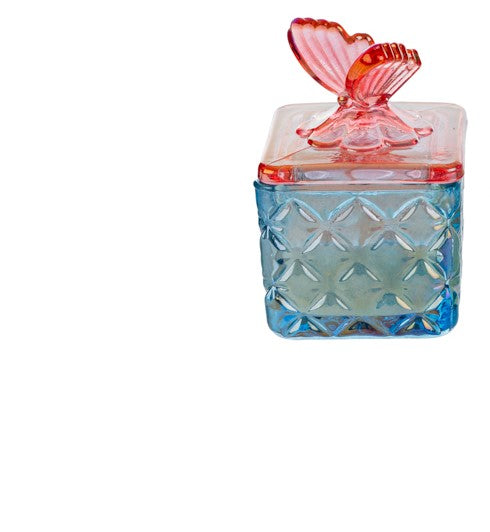 Candela di soia in vetro colorato verde e tappo farfalla viola | Rohome