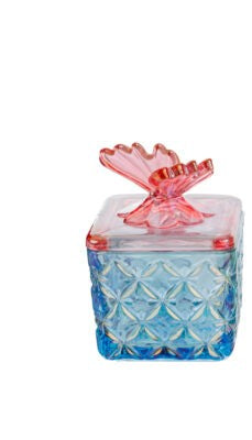 Bomboniera contenitore in vetro verde e tappo farfalla arancione | Rohome