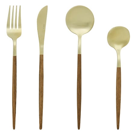 Set 24 posate acciaio inossidabile colore oro e legno | rohome