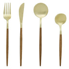 Set 24 posate acciaio inossidabile colore oro e legno | rohome