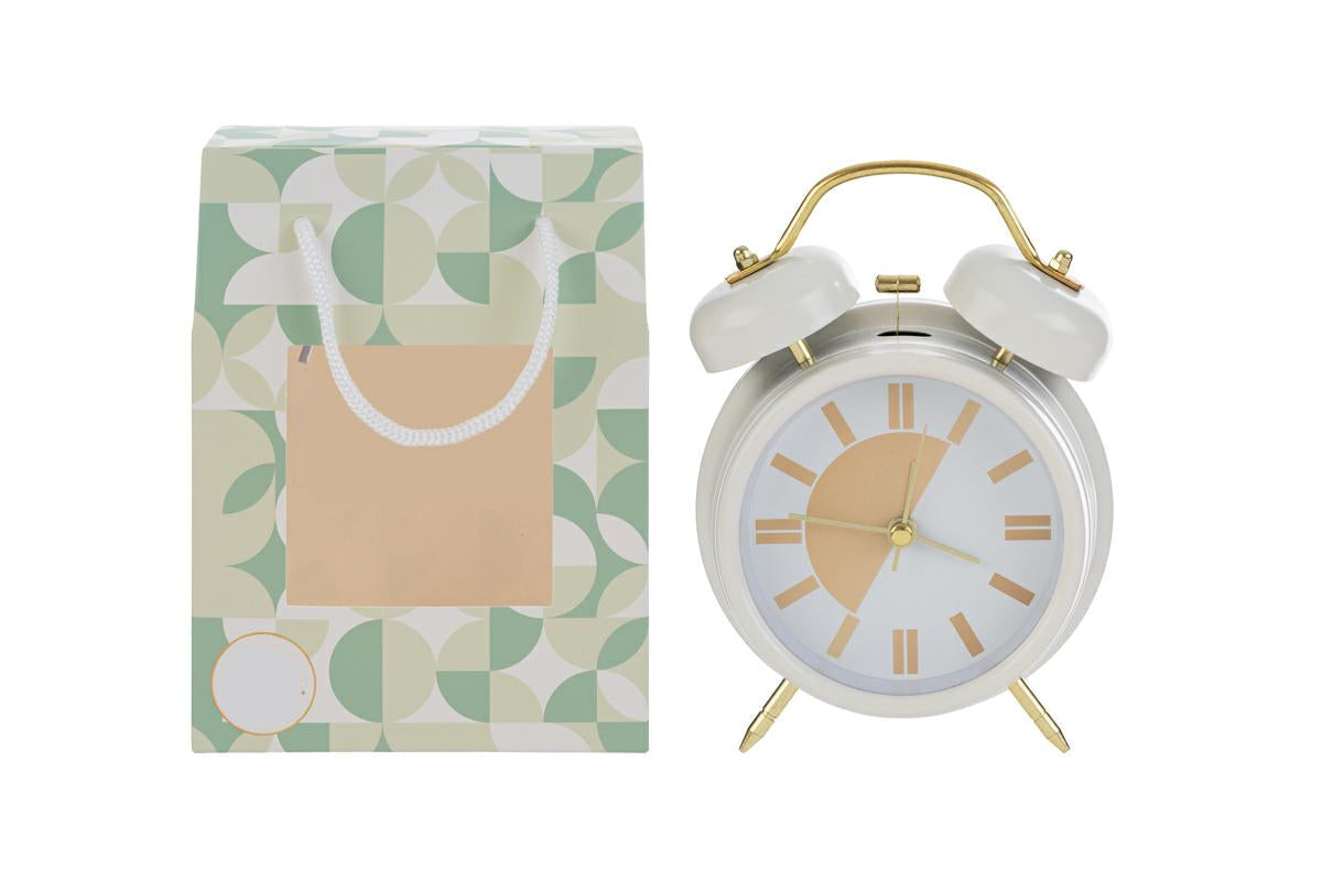 Orologio da tavolo con sveglia e luce colore bianco vintage in metallo | Rohome
