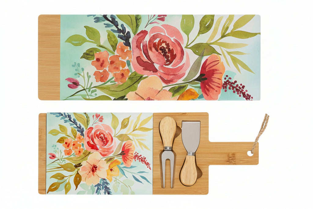 Tagliere formaggi in legno e ceramica con 3 posate | Rohome