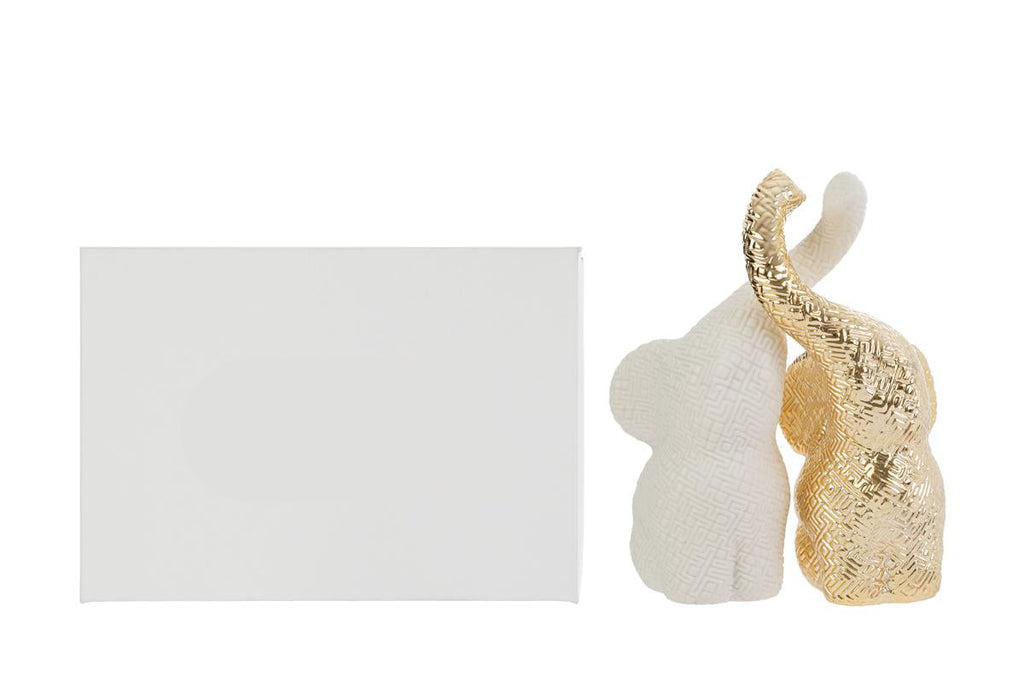 Bomboniera Set 2 elefantini in porcellana bianco ed oro h1.6cm | Rohome