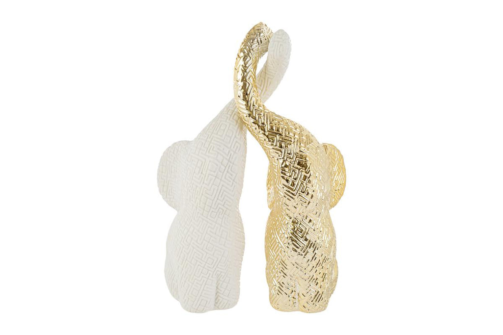 Bomboniera Set 2 elefantini in porcellana bianco ed oro h.27cm | Rohome