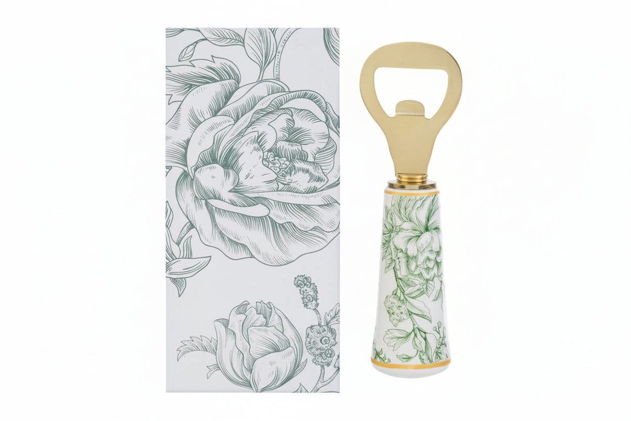 Bomboniera Apribottiglie con decorazione fiori verde | Rohome