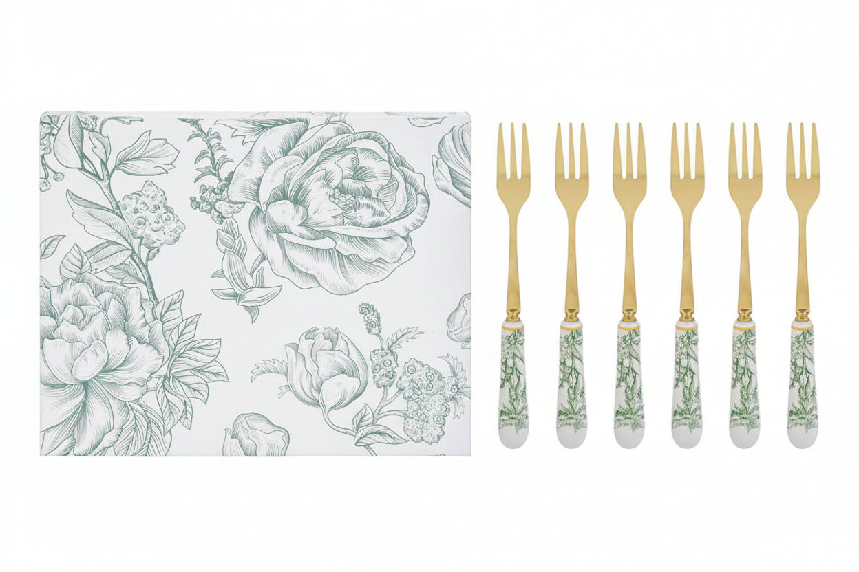 Bomboniera Set 6pz forchettine in porcellana fiori verde | Rohome