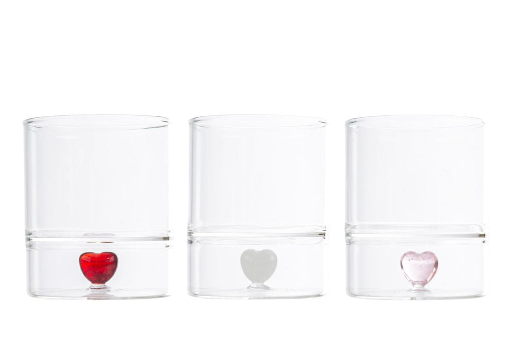 Set 2 bicchieri in vetro con decoro 3d interno cuore | Rohome