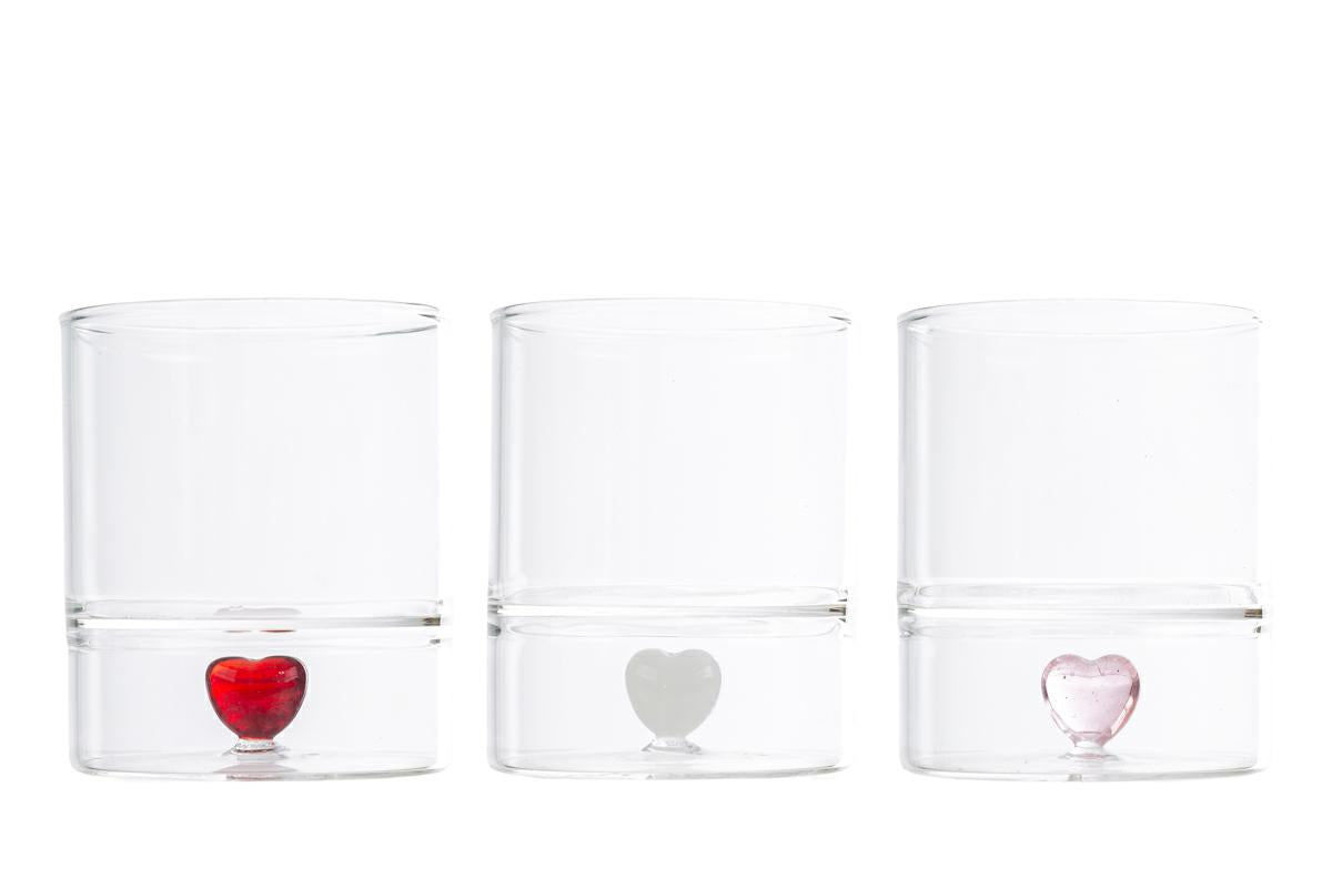 Set 2 bicchieri in vetro con decoro 3d interno cuore | Rohome