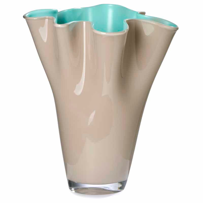 Vaso drappo in vetro doppio colore tortora ed tiffany h25 | rohome