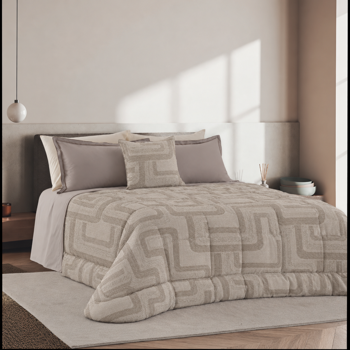Trapunta matrimoniale motivo geometrico assortito jacquard | Rohome