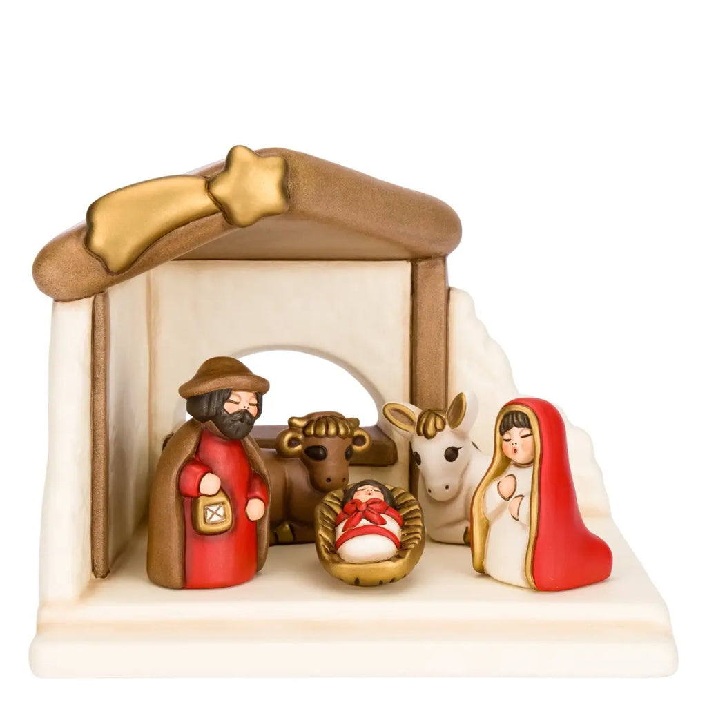 Set capanna con Sacra Famiglia bue e asinello rosso | Rohome