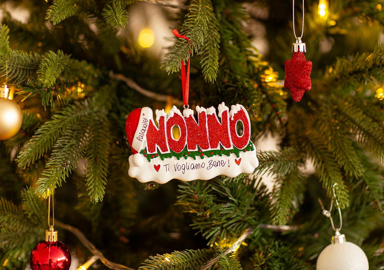 Decorazione Natalizia “NONNO'” con Glitter e Cappello di Babbo Natale| Rohome