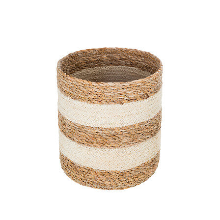 Cesto coprivaso marrone e righe bianche | rohome