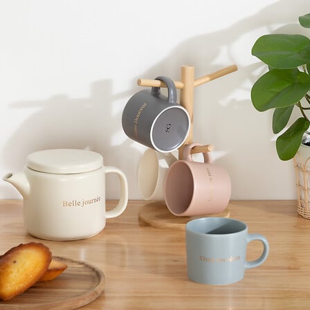 Set 4 Mug con porta tazze in legno | Rohome