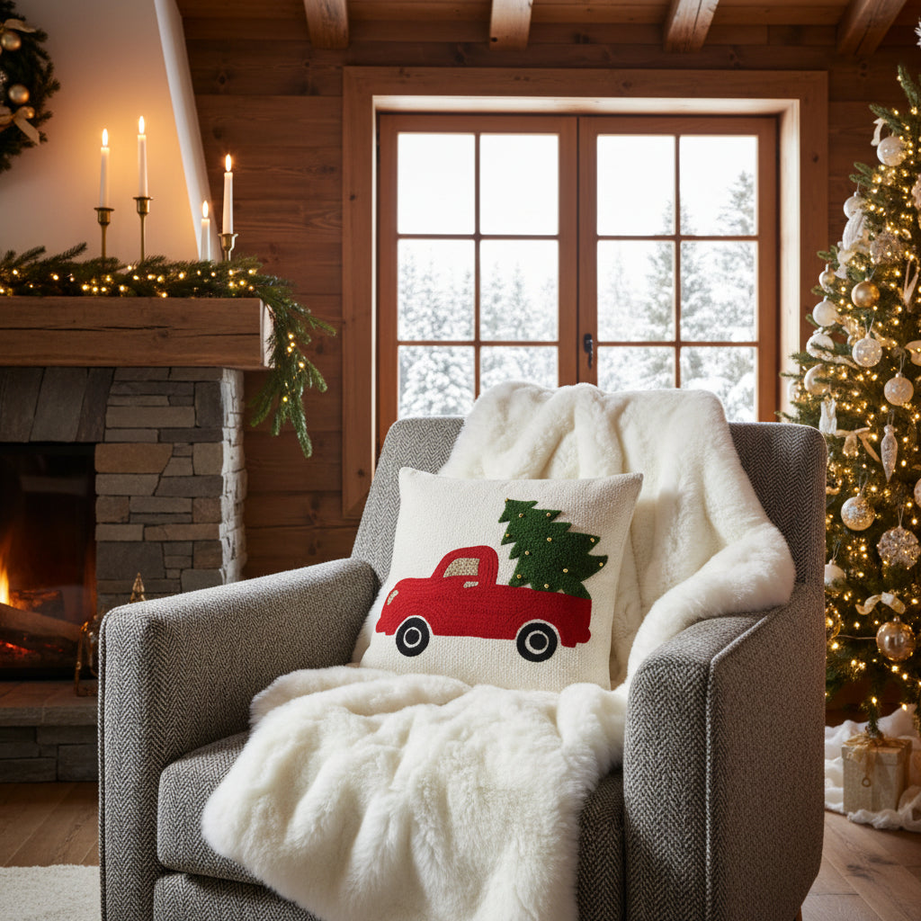 Cuscino natalizio con camion ed albero  | Rohome