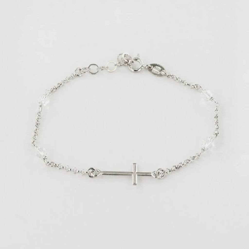 Bracciale in Argento 925 rosario con croce e cristalli bianchi | Rohome