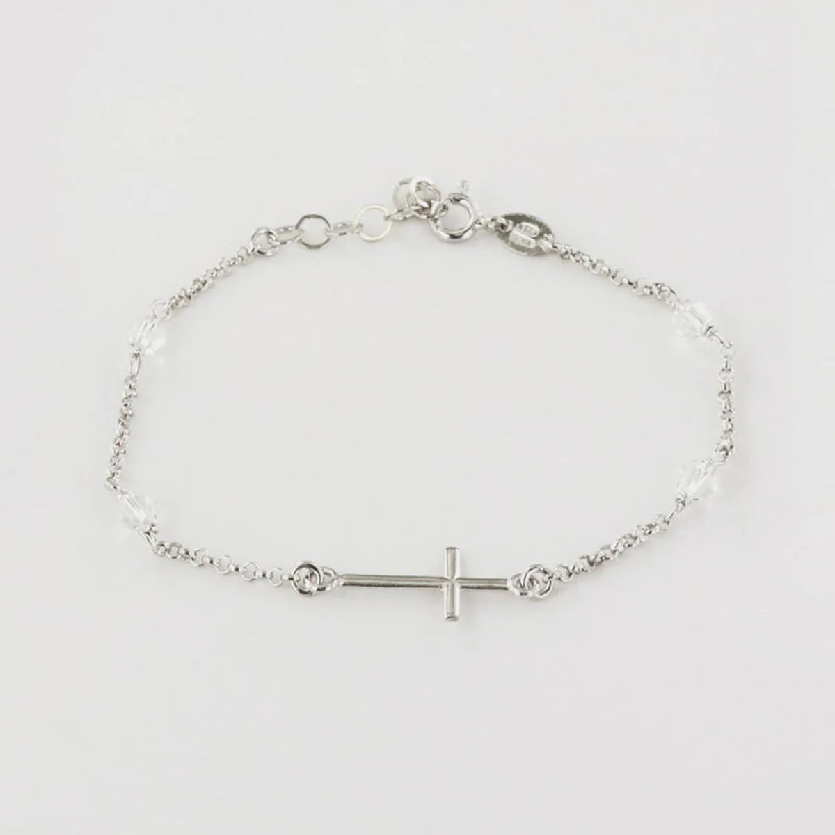 Bracciale in Argento 925 rosario con croce e cristalli bianchi | Rohome