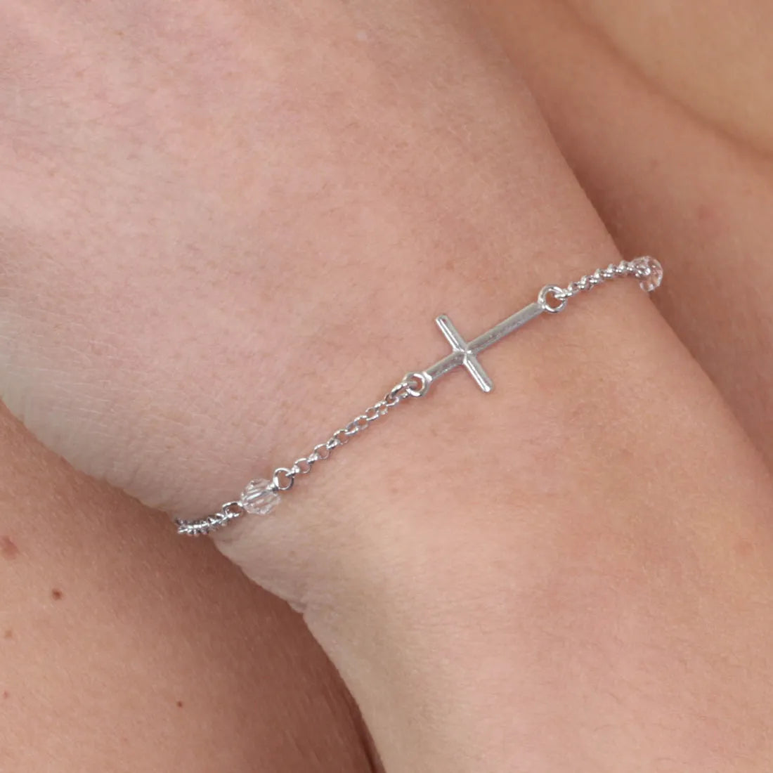 Bracciale in Argento 925 rosario con croce e cristalli bianchi | Rohome