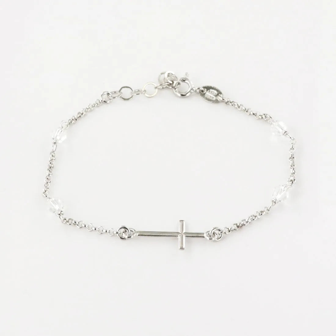 Bracciale in Argento 925 rosario con croce e cristalli bianchi | Rohome