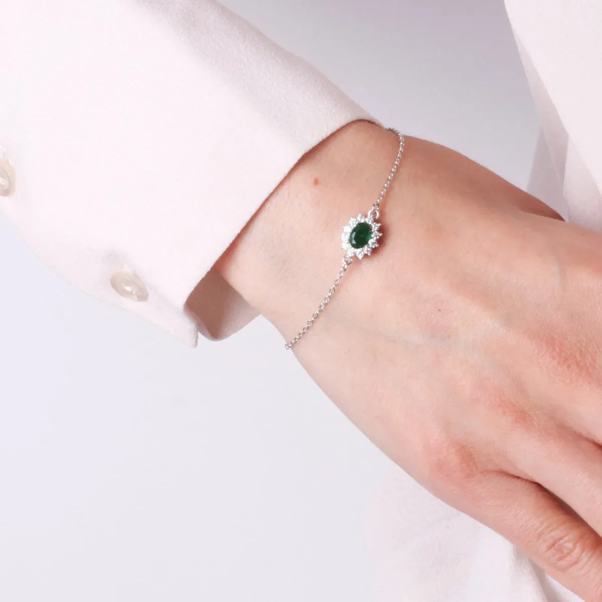 Bracciale in argento con zircone grande verde | Rohome