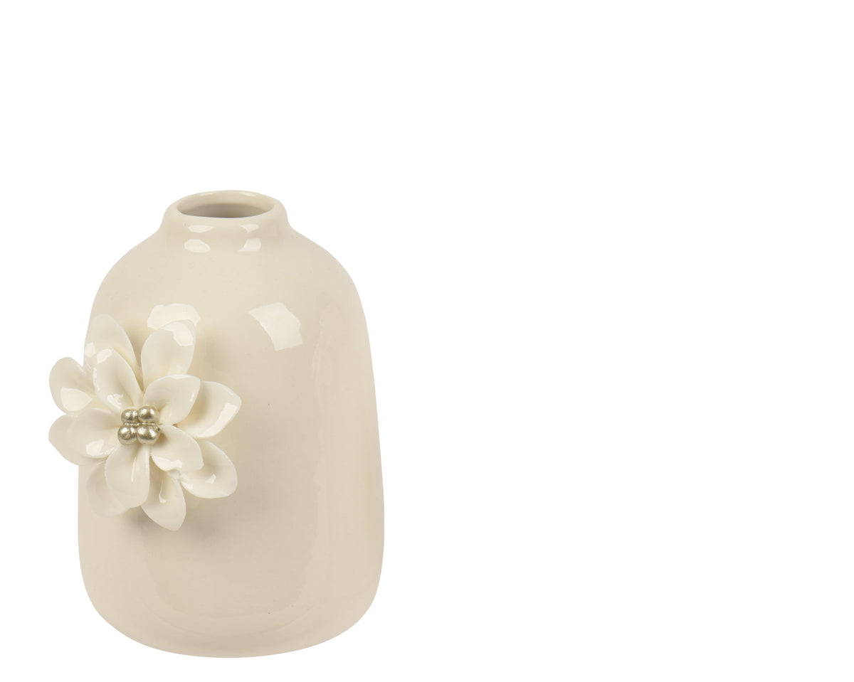 Vaso in porcellana smaltata lucida con fiore | Rohome