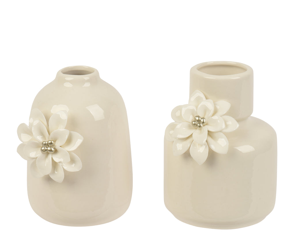 Vaso in porcellana smaltata lucida con fiore | Rohome