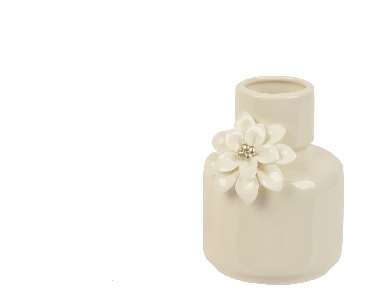 Vaso in porcellana smaltata lucida con fiore | Rohome