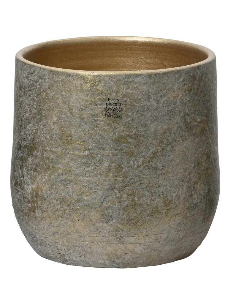 Vaso cachepot in terracotta grigio sfumato oro | Rohome