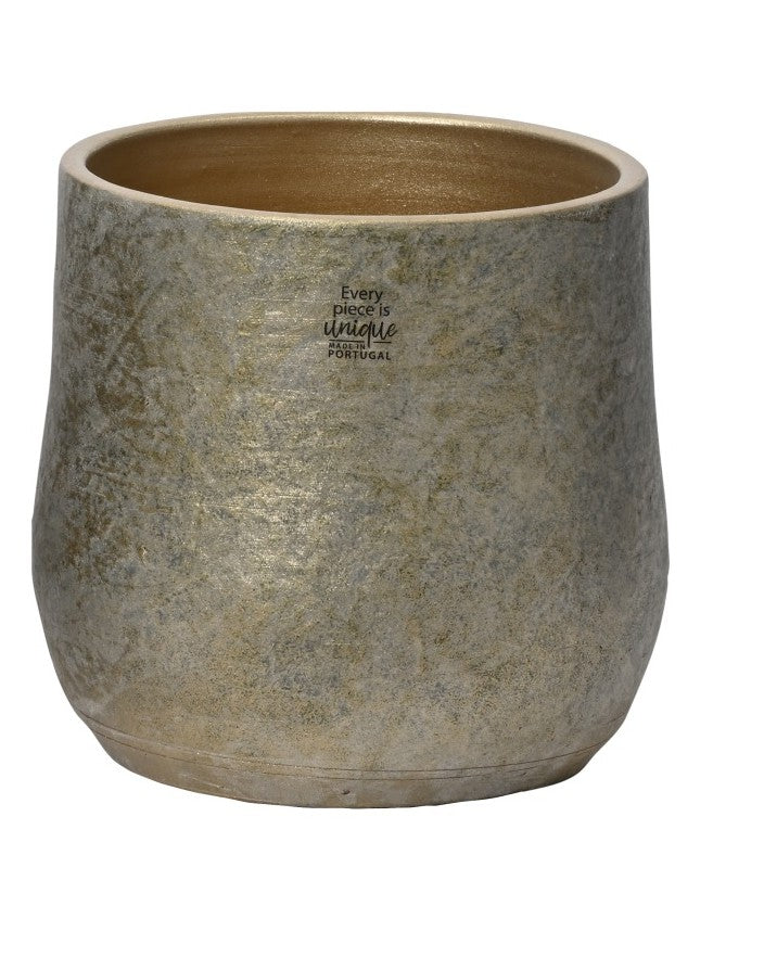 Vaso cachepot in terracotta grigio sfumato oro | Rohome