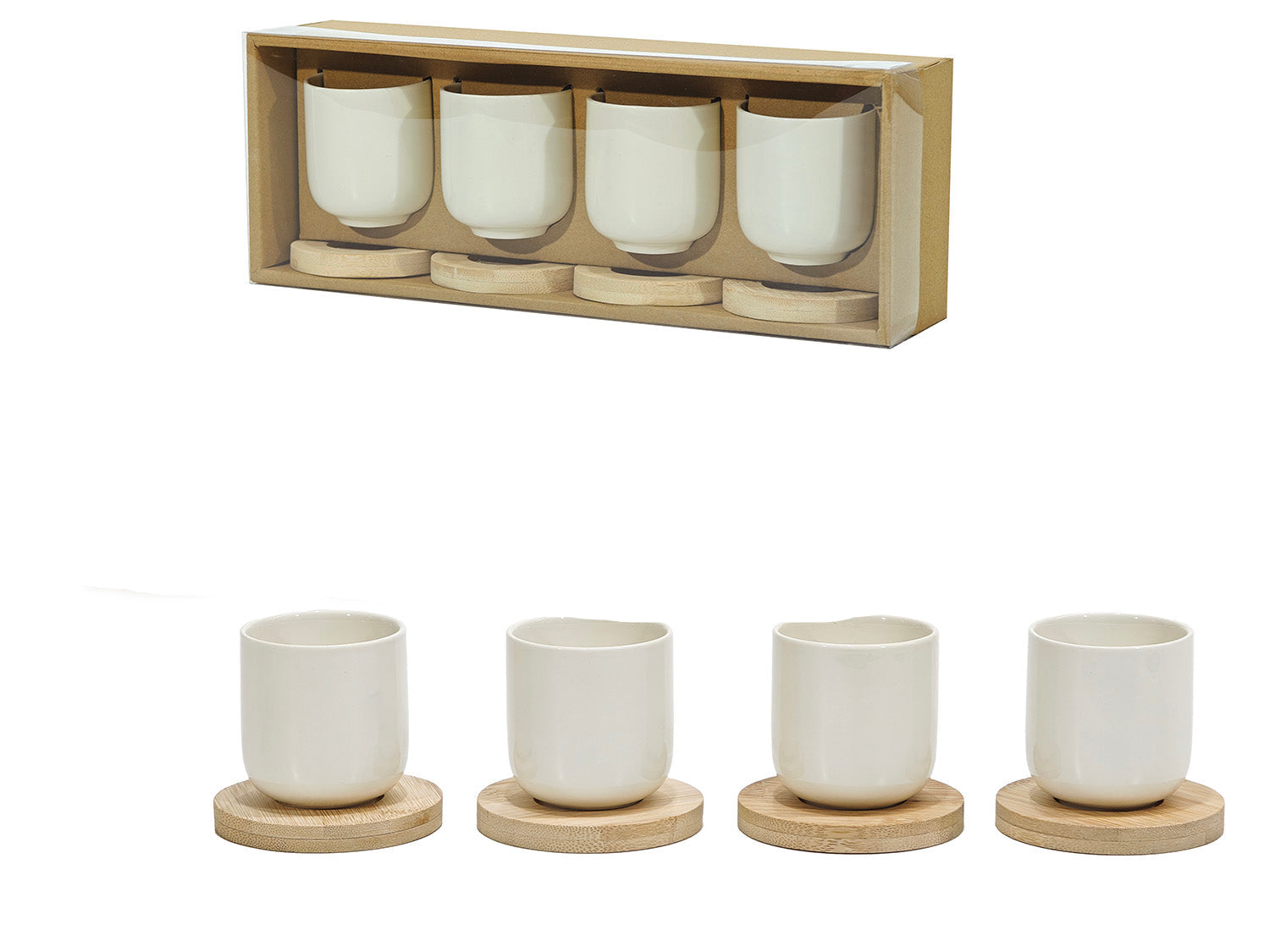 Set 4 tazzine da caffè nerocon piattino in legno | Rohome