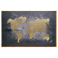 Tela stampata con mappamondo e cornice in legno | Rohome