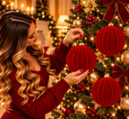 Set 3pz palle di natale in plastica e velluto d.15cm rosso | Rohome