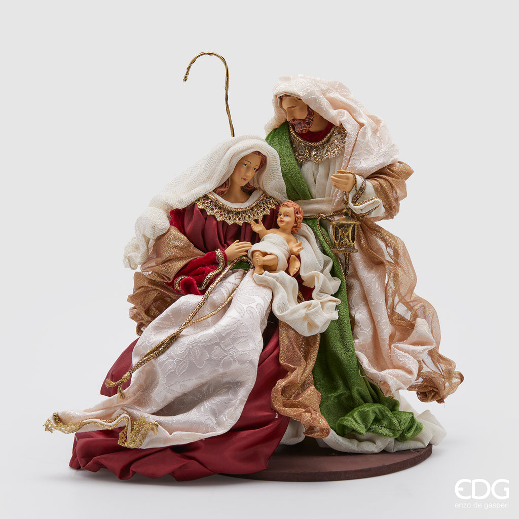 Natività king Edg in tessuto rosso e verde  con base in legno  | Rohome