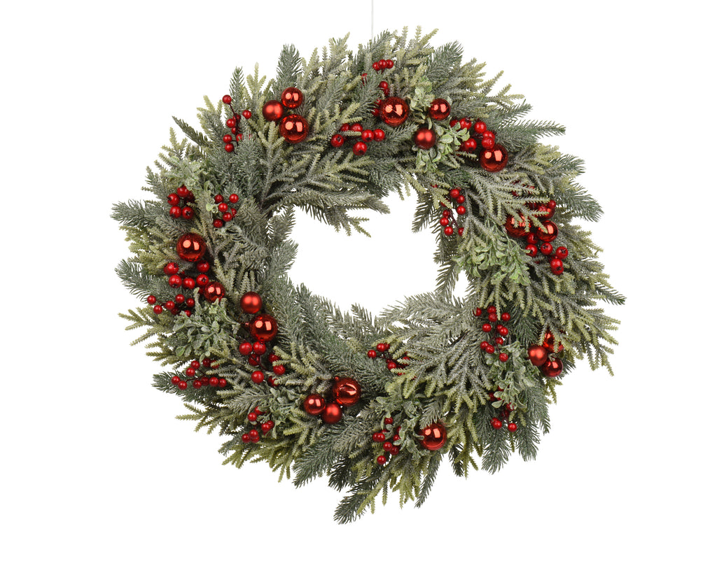 Corona ghirlanda natalizia con bacche e palle rosse d.60cm | rohome